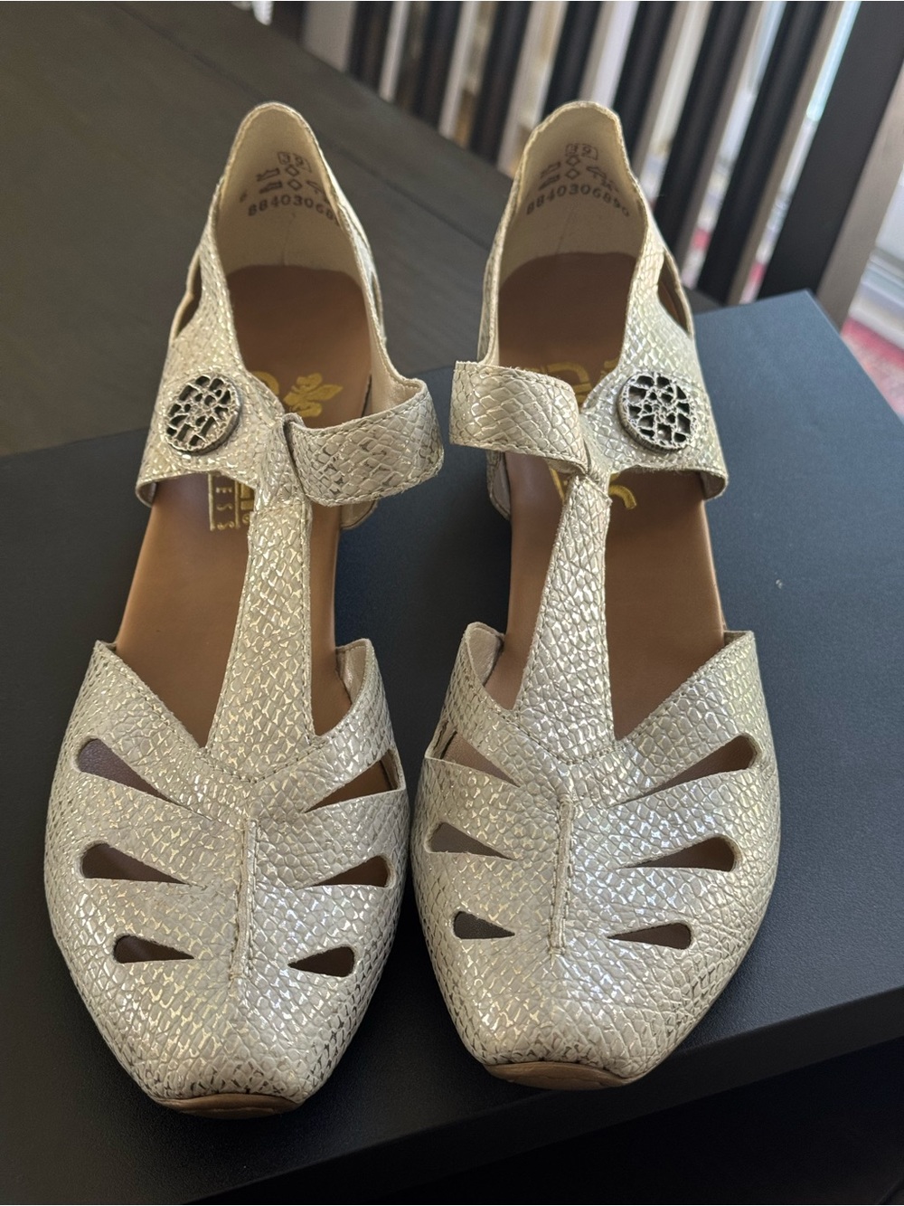 Women's Silver T-Strap Cutout Flat Shoes